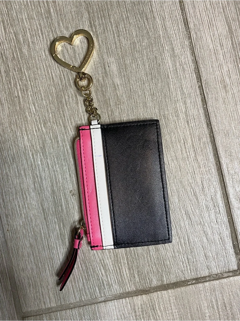 Victoria's Secret New York Card Case Wallet Heart Keychain Coin Purse Black Pink - Picture 3 of 7